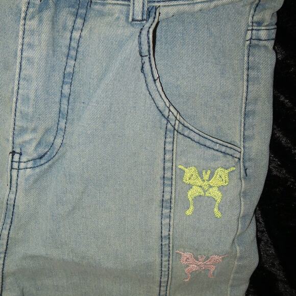 Vintage Embroidered Butterfly Oversized Baggy Jeans Womens Stonewash Whisker GUC - Picture 3 of 11